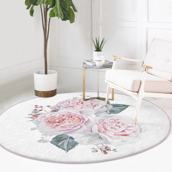 Balts/rozā mazgājams robotu putekļu sūcējiem piemērots apaļš paklājs ø 120 cm Comfort – Mila Home-image-2