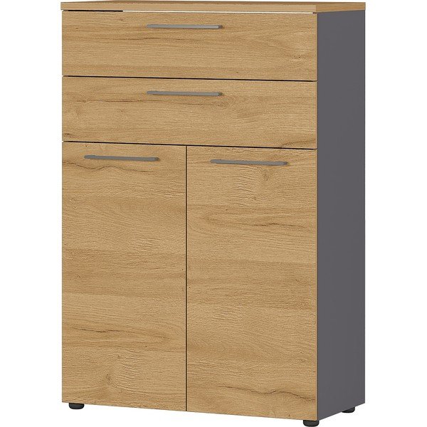 Antracīta pelēka augsta kumode ar ozolkoka imitāciju 80x120 cm Agenda – Germania-image-1
