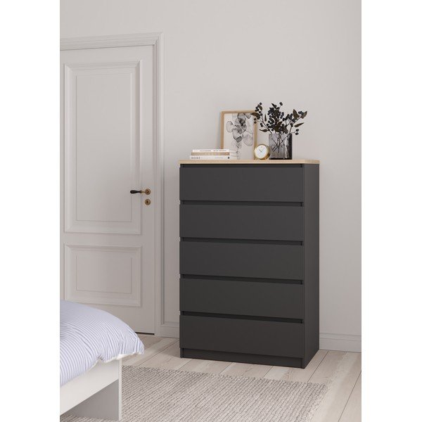 Tumši pelēka kumode 77x121x50 cm Naia – Tvilum-image-1