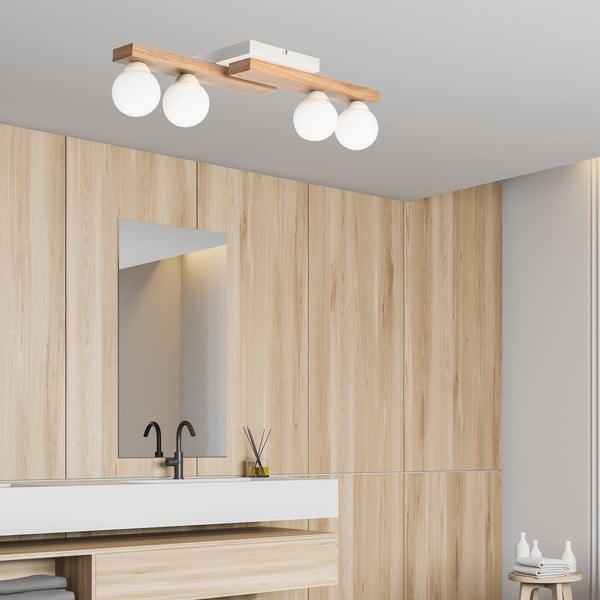 Balta/dabīga toņa griestu lampa ar stikla abažūru ø 12 cm Cortina – LAMKUR-image-3