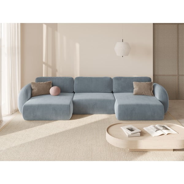 Dūmakaini zils samta salokāms/ar uzglabāšanas vietu (U veida) stūra dīvāns Tonale – Cosmopolitan Design-image-1