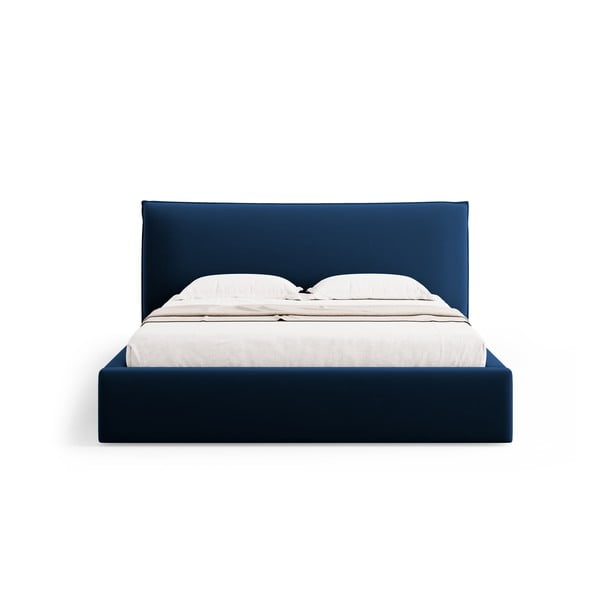 Tumši zila polsterēta divvietīga gulta ar veļas kasti un redelēm 160x200 cm Elio – Milo Casa-image-3