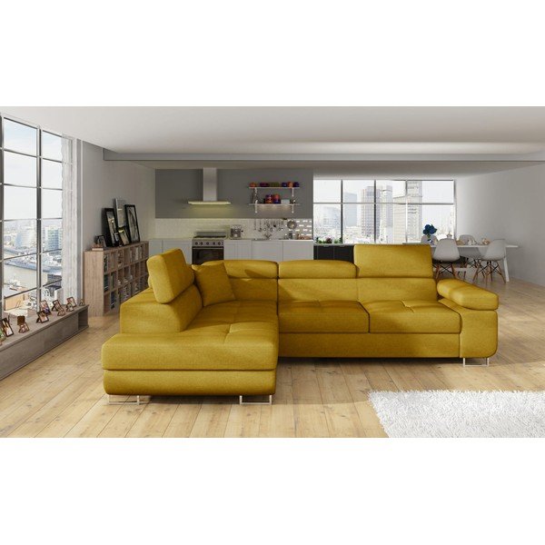 Dzeltens salokāms/ar uzglabāšanas vietu stūra dīvāns (ar kreiso stūri/L veida) Anton – ELTAP-image-1