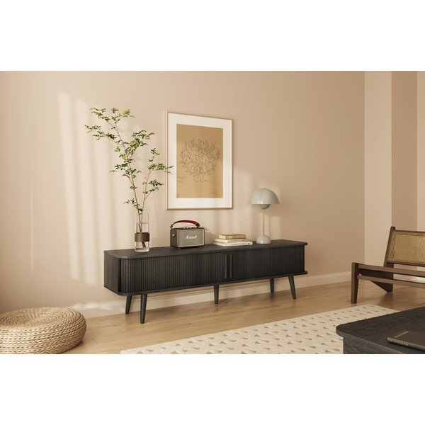 Melns TV galdiņš ar ozolkoka imitāciju 178x50x40 cm Rove – Woodman-image-1