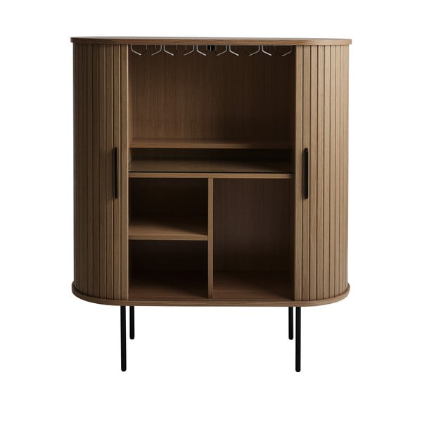 Brūns vīna skapis ar ozolkoka imitāciju un bīdāmām durvīm 100x118x40 cm Nola – Unique Furniture-image-3