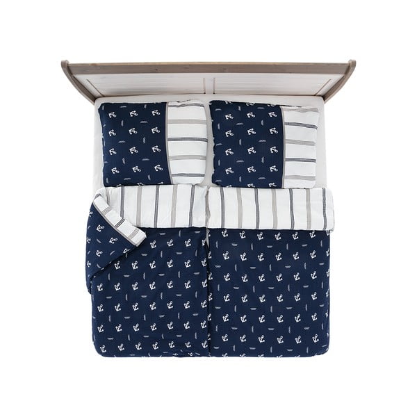 Tumši zila vienvietīga gultas veļa no krepa auduma 140x200 cm Exclusive – B.E.S.-image-2