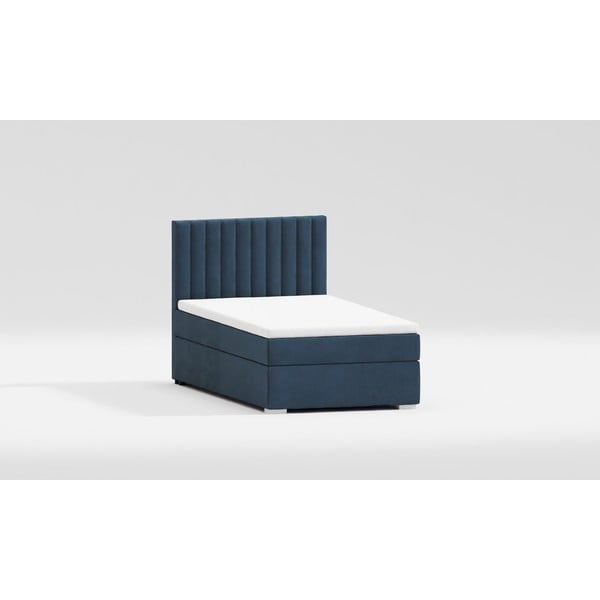 Tumši zila polsterēta vienvietīga gulta ar veļas kasti un redelēm  90x200 cm Bunny – Ropez