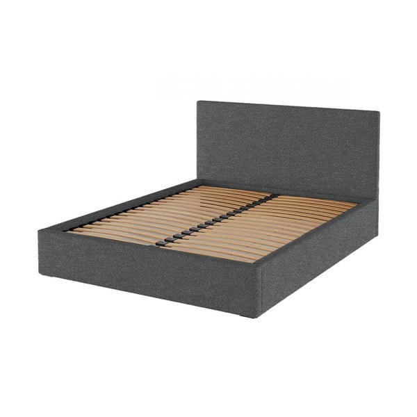 Antracīta pelēka polsterēta divvietīga gulta ar veļas kasti un redelēm 180x200 cm Bufo – MESONICA-image-2
