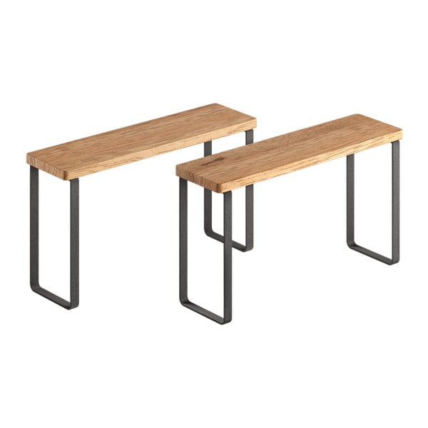 Matēti melni/dabīga toņa koka papildu virtuves plaukti (2 gab.) 27x8 cm York – Metaltex