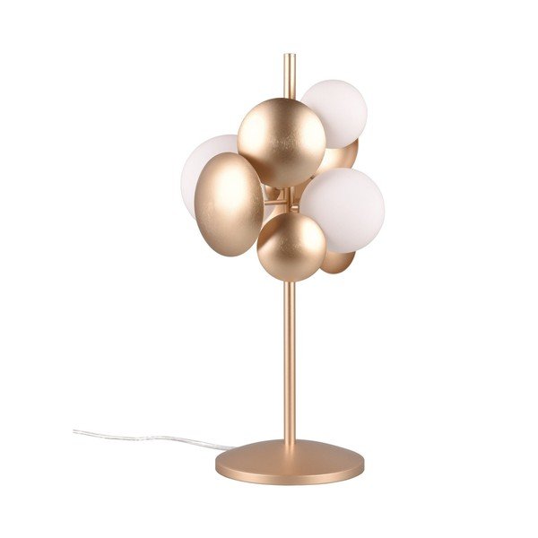 Balta/zelta krāsas galda lampa ar stikla abažūru (augstums 50 cm) Bubble – Trio Select