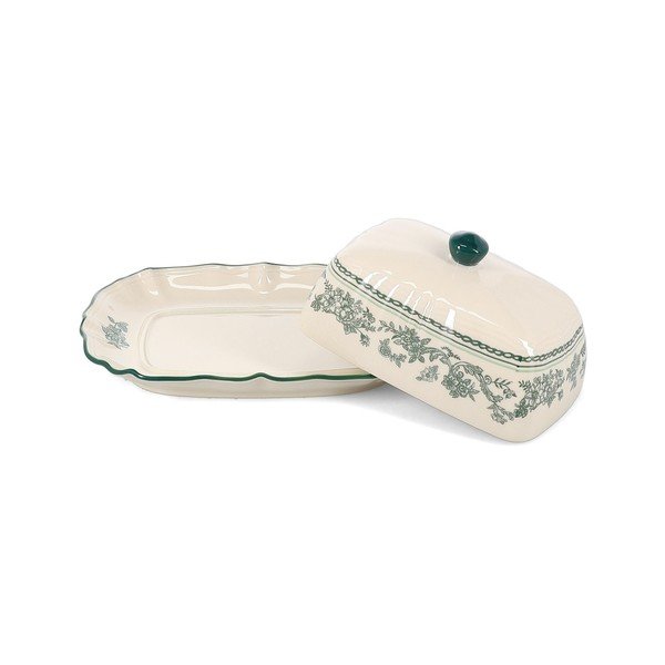 Zaļš/ziloņkaula krāsas porcelāna sviesta trauks Cyril – S|P Collection-image-2