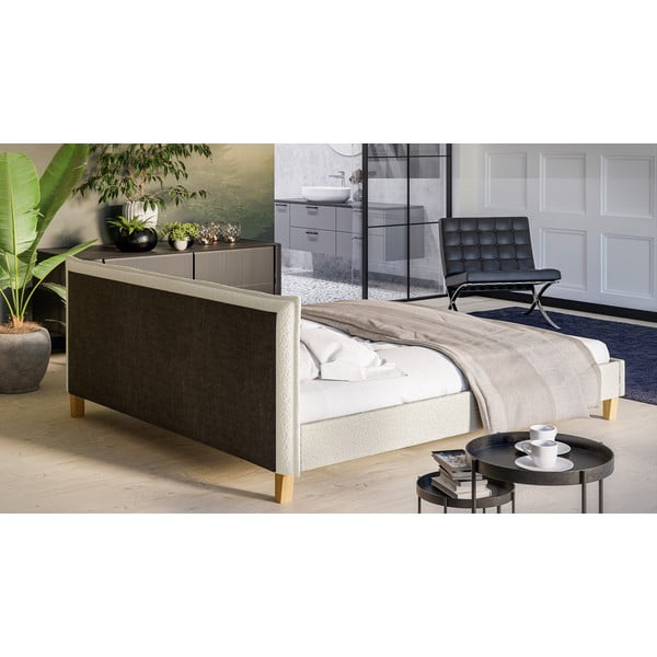 Krēmkrāsas mīksta divvietīga gulta ar režģi 180x200 cm Tina – Ropez-image-3