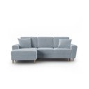 Gaiši zils samta salokāms stūra dīvāns ar uzglabāšanas vietu (ar kreiso stūri/ar zvilni) Kyoto – Cosmopolitan Design