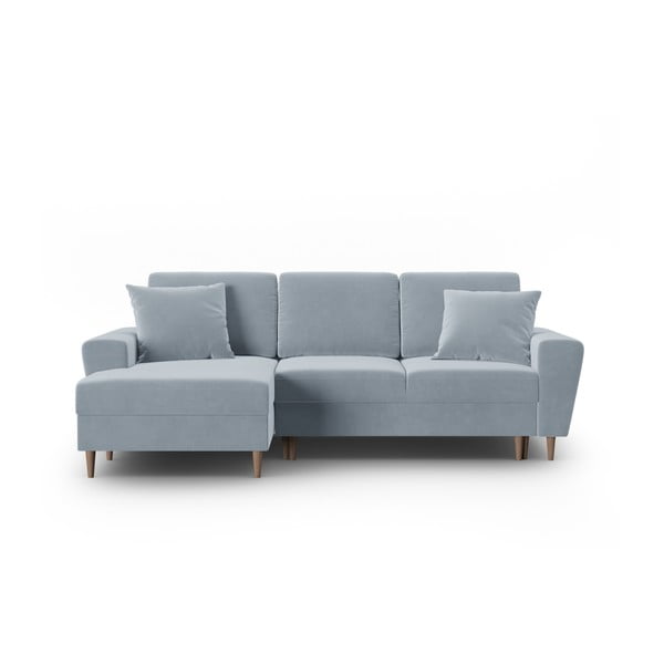 Gaiši zils samta salokāms stūra dīvāns ar uzglabāšanas vietu (ar kreiso stūri/ar zvilni) Kyoto – Cosmopolitan Design