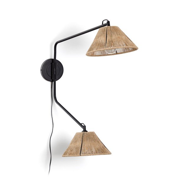 Melna/dabīga toņa sienas lampa Pontos – Kave Home