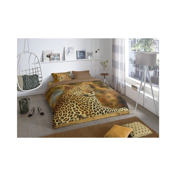 Kokvilnas divvietīga gultasveļa Good Morning Leopard, 240 x 200 cm-image-1