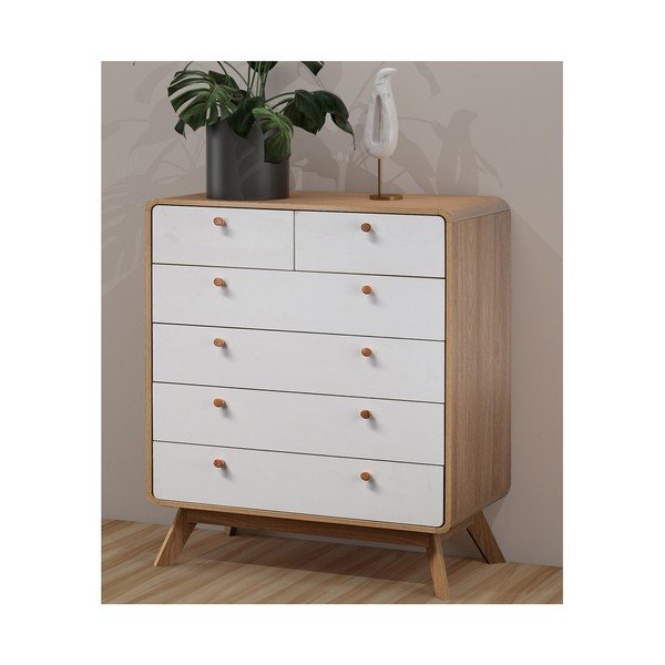 Balta/dabīga toņa augsta kumode ar ozolkoka imitāciju 81x104 cm Caitlin – Støraa-image-1