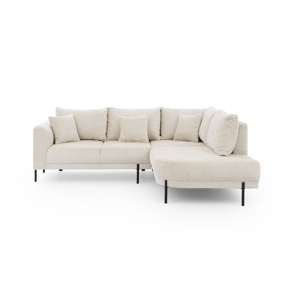 Bēšs stūra dīvāns no šenila auduma (ar labo stūri/L veida) Mauris  – Ropez