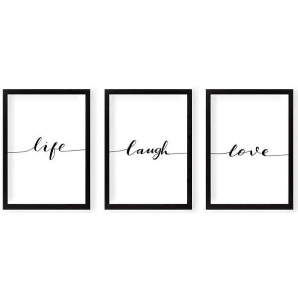 Plakāti (3 gab.) ar rāmi 24x29 cm Life Laugh Love – Vavien Artwork