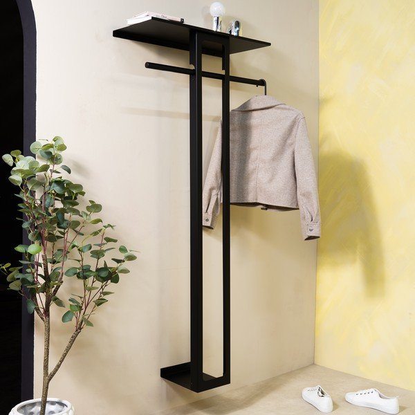 Melns tērauda sienas pakaramais ar plauktu 70 cm Luno Large – Spinder Design-image-2