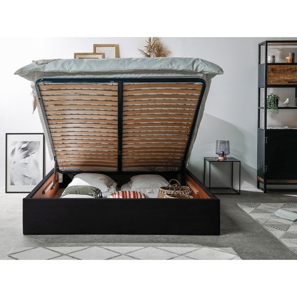 Tumši pelēka mīksta divguļamā gulta ar glabāšanas vietu un režģi 160x200 cm Palmyre – Bobochic Paris-image-3