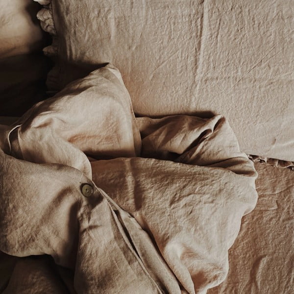 Terakotas brūns lina elastīgs palags Linen Tales, 90 x 200 cm-image-1