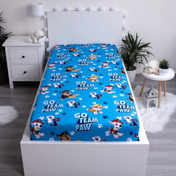 Zils kokvilnas bērnu palags ar gumiju 90x200 cm Paw Patrol – Jerry Fabrics-image-2