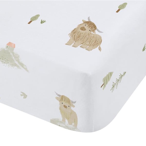 Balts kokvilnas bērnu palags ar gumiju 70x140 cm Mini Moo Cow – Bianca