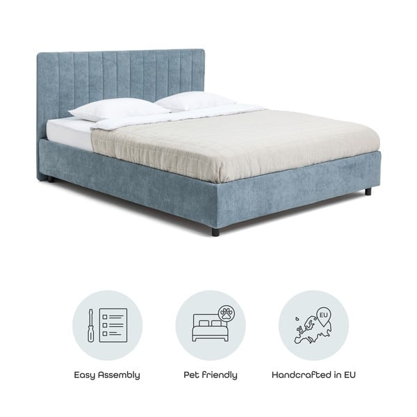 Zila polsterēta divvietīga gulta ar veļas kasti un redelēm 160x200 cm Myra Slim Line – Bonami Selection-image-4