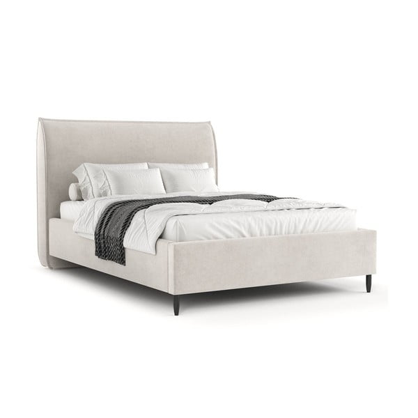 Krēmkrāsas polsterēta divvietīga gulta ar veļas kasti un redelēm 180x200 cm Shell – Maison de Rêve-image-4