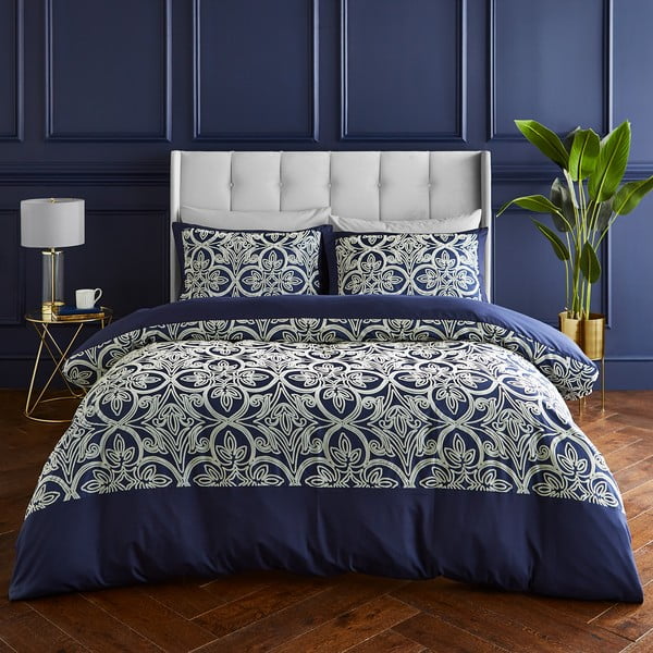 Tumši zila vienguļamā gultas veļa 135x200 cm Flock Trellis – Catherine Lansfield