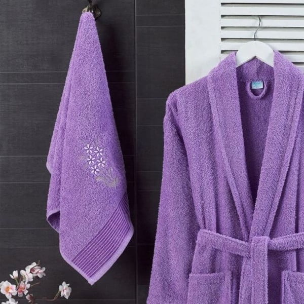 Violets kokvilnas halāta un dvieļa komplekts S/M – Mila Home-image-1