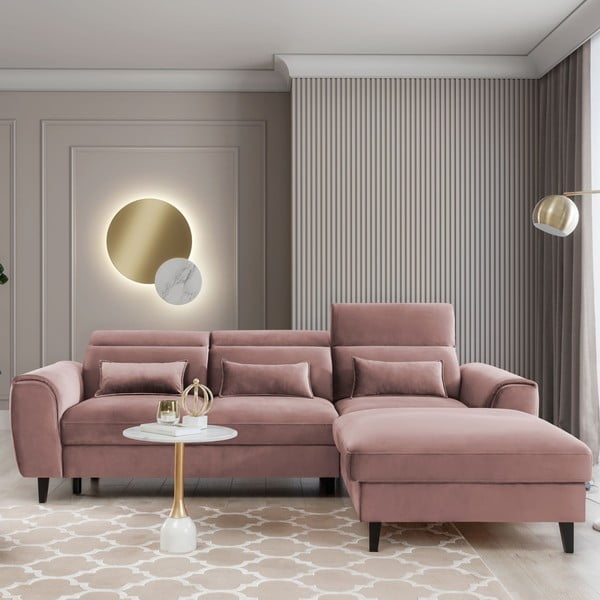 Rozā samta salokāms/ar uzglabāšanas vietu stūra dīvāns (ar labo stūri/ar zvilni) Foble – ELTAP-image-1