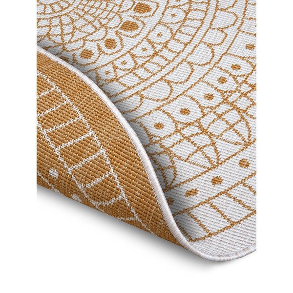Okera dzeltens/balts apaļš āra paklājs ø 140 cm Porto – NORTHRUGS-image-2