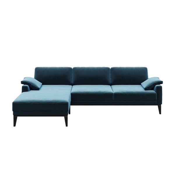 Zils samta stūra dīvāns MESONICA Musso, kreisais stūris
