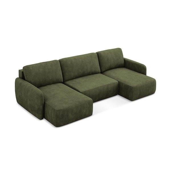 Zaļš salokāms (U veida) stūra dīvāns no šenila auduma ar uzglabāšanas vietu Lilo – Makamii-image-2