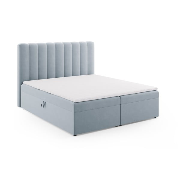 Gaiši zila atsperu gulta ar veļas kasti 180x200 cm Gina – Milo Casa