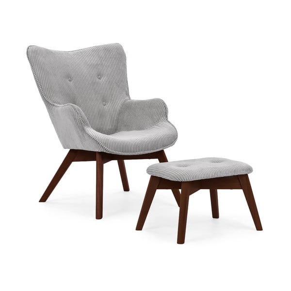 Pelēks velveta atpūtas krēsls ar kāju balstu Niko – Ropez