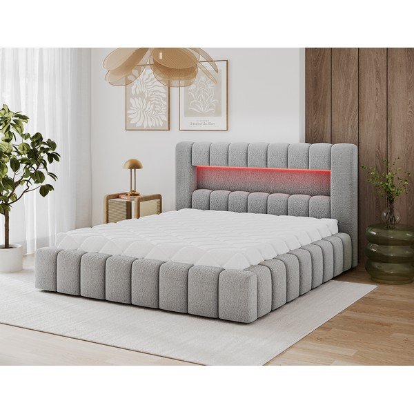 Pelēka polsterēta divvietīga gulta ar veļas kasti ar redelēm 140x200 cm Lamica – ELTAP-image-3