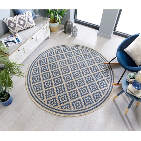 Zils/bēšs apaļš āra paklājs ø 160 cm Moretti – Flair Rugs-image-2