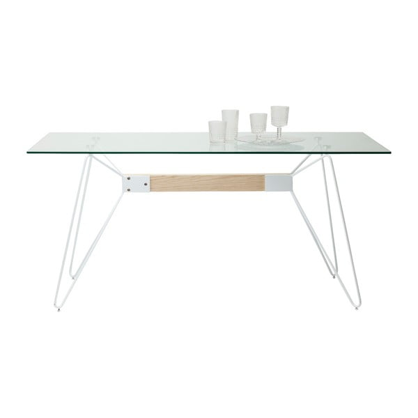 Balts pusdienu galds ar rūdīta stikla virsmu Kare Design Slope, 200 x 90 cm