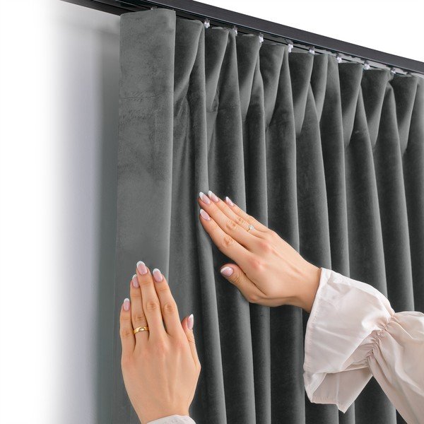 Tumši pelēks samta daļēji gaismu necaurlaidīgs aizkars 530x300 cm Velto – Filumi-image-3