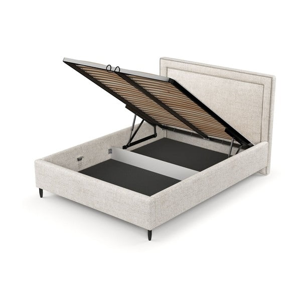 Krēmkrāsas polsterēta divvietīga gulta ar veļas kasti un redelēm 180x200 cm Baleine – Maison de Rêve-image-4