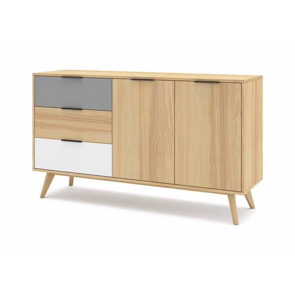 Dabīga toņa zema kumode no priedes 140x81 cm Elfa – Marckeric-image-3