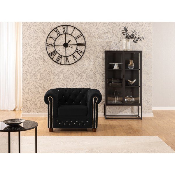 Melns samta Chesterfield atpūtas krēsls York Blik – Ropez-image-1