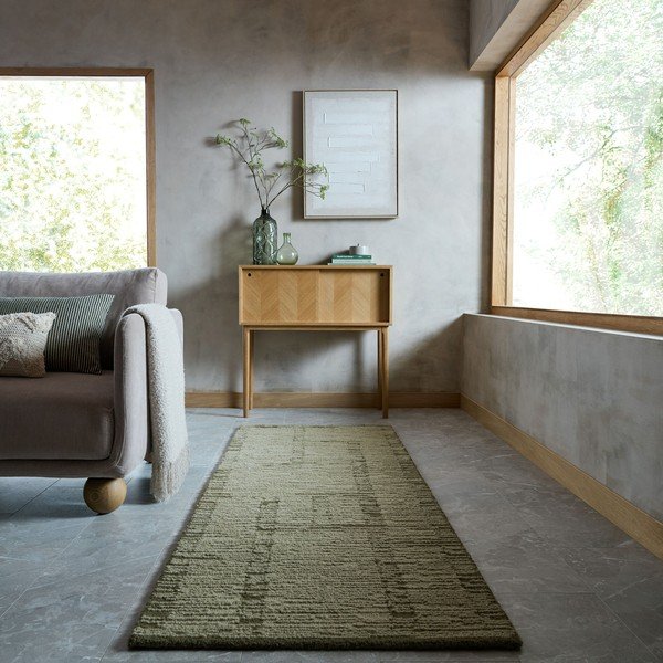 Zaļš ar rokām darināts vilnas celiņa paklājs 80x230 cm Harris Modula Wool – Flair Rugs-image-1
