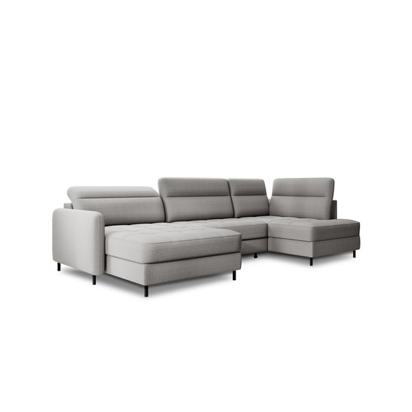 Gaiši pelēks samta salokāms/ar uzglabāšanas vietu stūra dīvāns (ar labo stūri/U veida) Berrto – ELTAP