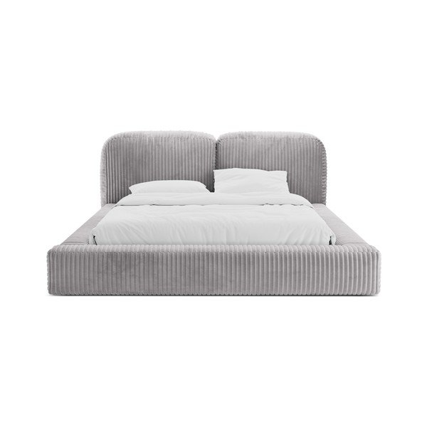 Gaiši pelēka polsterēta divvietīga gulta ar veļas kasti un redelēm 180x200 cm Martina – Micadoni -image-4