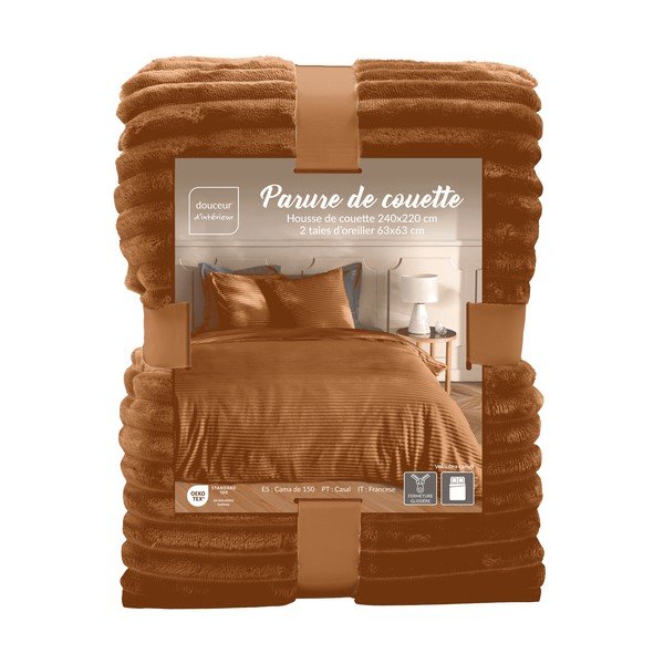 Gaiši brūna divguļamā/īpaši gara trīsdaļīga flaneļa gultas veļa 240x220 cm Veloutea – douceur d'intérieur-image-4