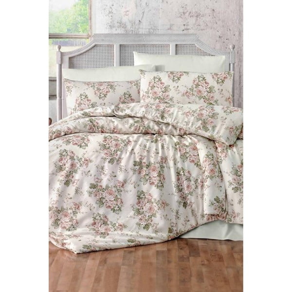 Zaļa/rozā gultas veļa vienvietīgai gultai Crescent – Mila Home